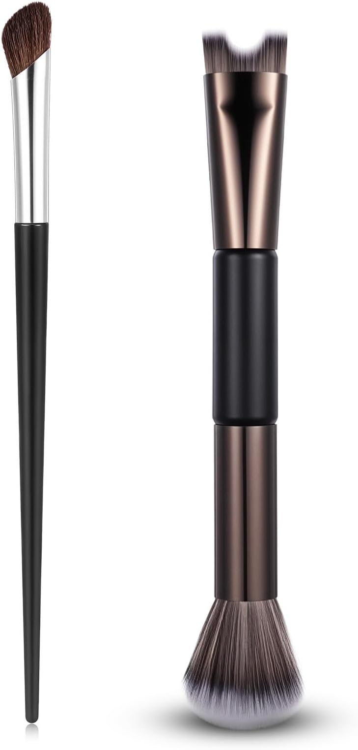 2Pcs Nose Contour Brushes for Makeup Shimmeroo Double-Ended Nose Angled Eye Shadow Contour Brushes for Makeup 2-in-1 U-Shaped Fluffy Brush Contouring Highlight Face Sculpting Defining