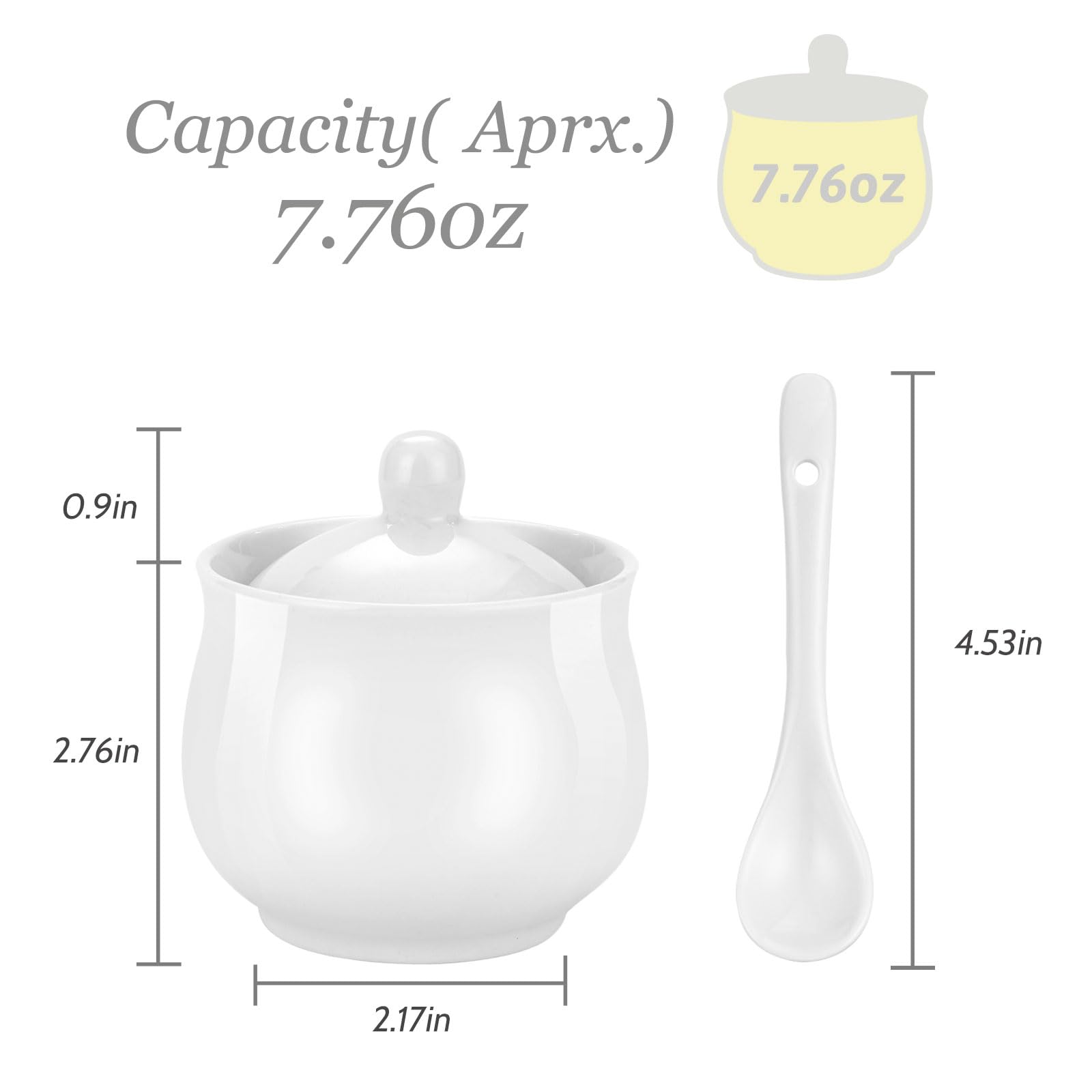 TkoYuHm 7oz Farmhouse White Ceramic Sugar Bowl with Lid and Spoon Salt Container Jar for Coffee Table Porcelain Condiment Pot for Seasoning