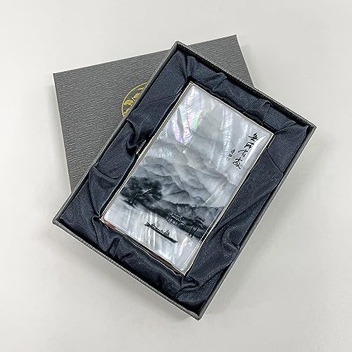 Image of Mother of Pearl Business Card Case Credit Id Name Holder Travel Wallet Art Painting Design Metal Stainless Steel Engraved Slim Purse Pocket Cash Money Wallet (Lonely)