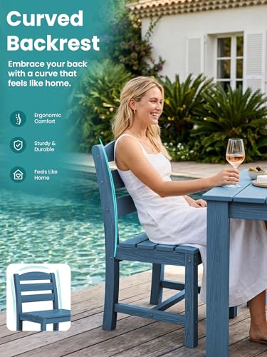 Image of SERWALL Outdoor HDPE Armless Dining Chairs Set of 2,All-Weather Use,Blue | Weather-resistant dining chairs resist fading and cracking, with armless design for comfortable outdoor seating.