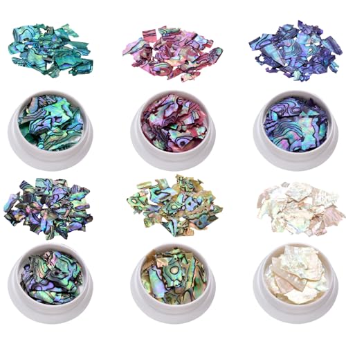 Abalone Shell Flakes for Nail Art Mixed Size 3D Abalone Shell Fragments for Nail Art Colorful Irregular Abalone Seashell Slices Nail Glitter Manicure DIY Paillette Accessories (Set B)