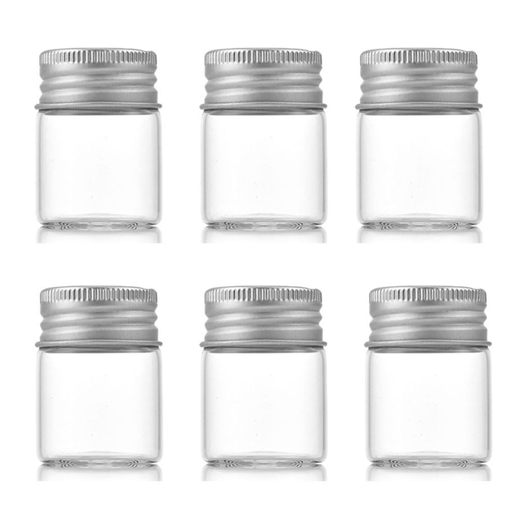 12 Pcs Empty Clear Glass Bottles with Screw Aluminum Cap Portable Mini Container Jars Wish Bottles for Essential