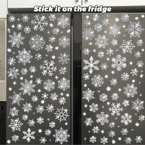 Image of 207 PCS Glitter Snowflake Window Clings - Christmas Window Stickers & Decals for Glass, Double Sided Reusable Static Winter Clings for Christmas Decorations,No Glue Needed(9 Sheets)