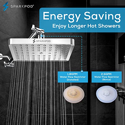 Sparkpod Shower Head - High Pressure Rain - Luxury Modern Look - Tool-Less 1-Min Install - The Perfect Adjustable Replacement For Your Bathroom Shower Heads (6" Square, Luxury Polished Chrome) #TOP2