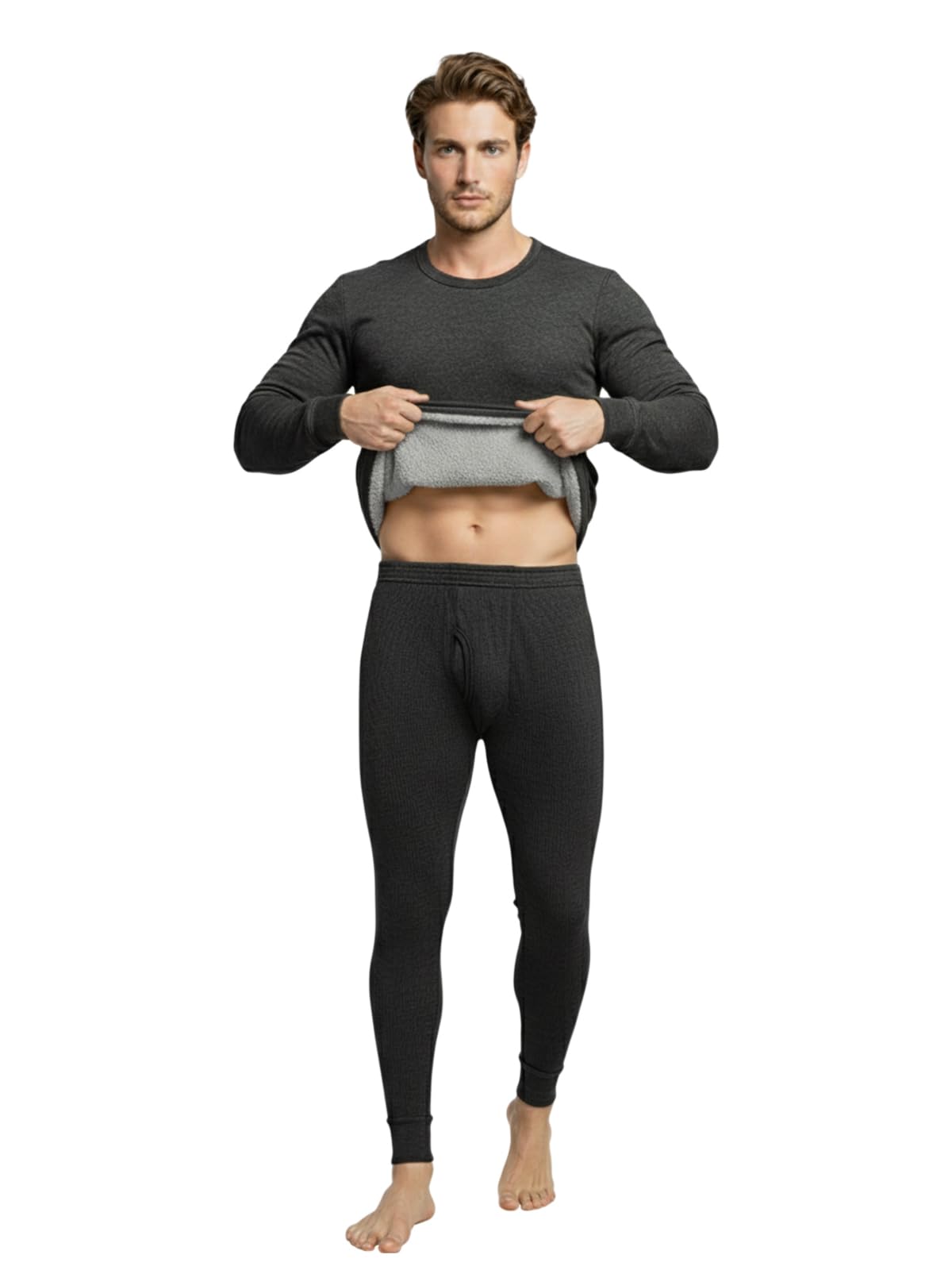 HEATEK Men's Round Neck Full Sleeve Skin Friendly Winter Wear Thermal Top and Bottom Set | Fleece Winter Body Warmer Thermal Set | Style 888