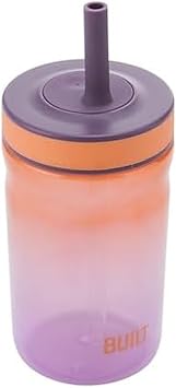 Built 16 fl oz Single-Walled Tritan Straw Seal Bedford Tumbler, Straw Lid Spill-resistant Travel Cup Keep Drinks Cold for Home Travel, Purple Sunset
