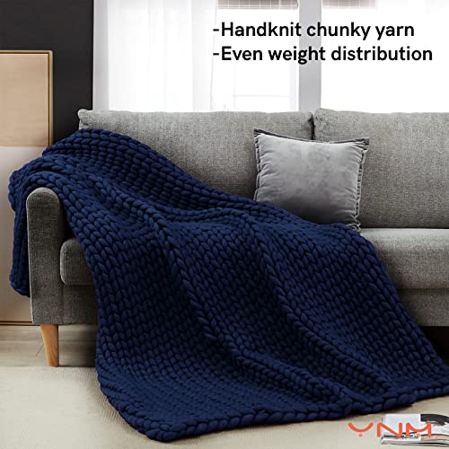 YnM Knitted Weighted Blanket, Hand Made Chunky Knit Weighted Throw Blanket for Sleep, Stress or Home Décor (Navy, 60''x80'' 15lbs), Suit for One Person(~140lb) Use on Twin/Full Bed