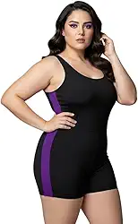 Maiô Plus size Feminino Macaquinho de Natação e Hidroginástica + Touca em com Faixa Lateral