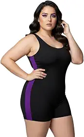 Maiô Plus size Feminino Macaquinho de Natação e Hidroginástica + Touca em com Faixa Lateral