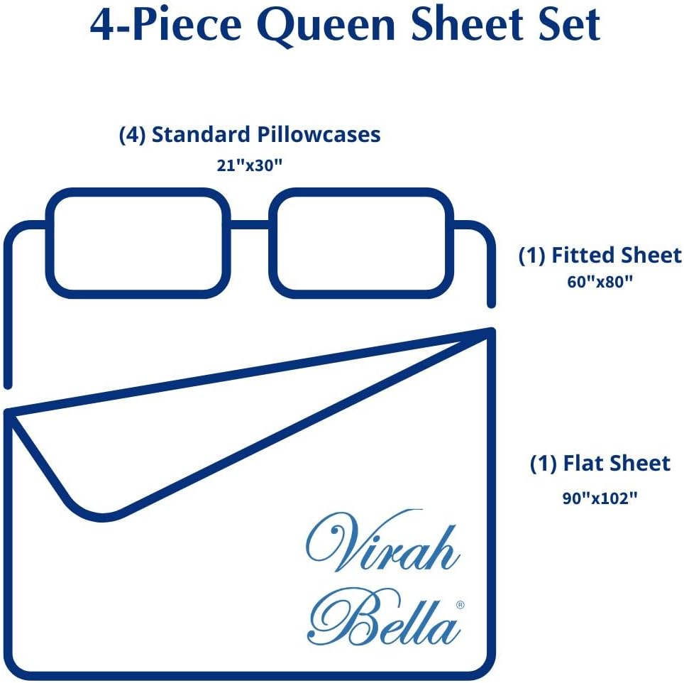 Virah Bella 2400 Platinum Collection Microfiber 6-Piece Sheet Set (Coronet Blue, Queen)