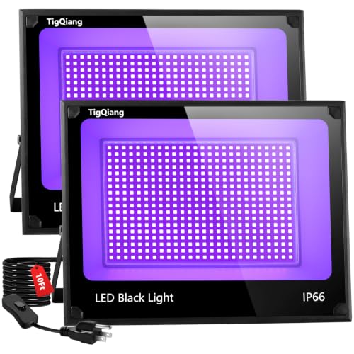 Image of Upgraded 200W LED Black Light with 10ft Cable, IP66 Outdoor Blacklight Flood Light, Powerful Floodlight with Plug Switch for Christmas Halloween Neon Glow Dark Party Fluorescent Body Paint, 2 Pack