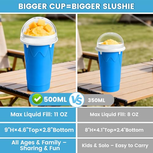 Image of FANS-ONE 500ML Slushie Cup, DIY Magic Slushy Maker Cup, Cool Stuff Things Gadgets for Juices Milk Ice Cream Make, Quick Frozen Squeeze Slushy Cups with Lids & Straw for Teens Kids Family, Pink