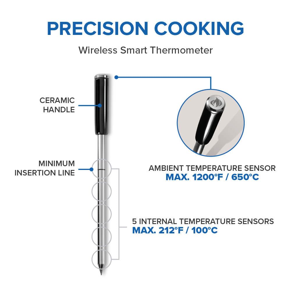 Napoleon ACCU-Probe™ PRO X - Termometro intelligente wireless Bluetooth®, portata illimitata WiFi, resistente al calore, impermeabile, lavabile in lavastoviglie, 6 sensori, barbecue, grill, forno