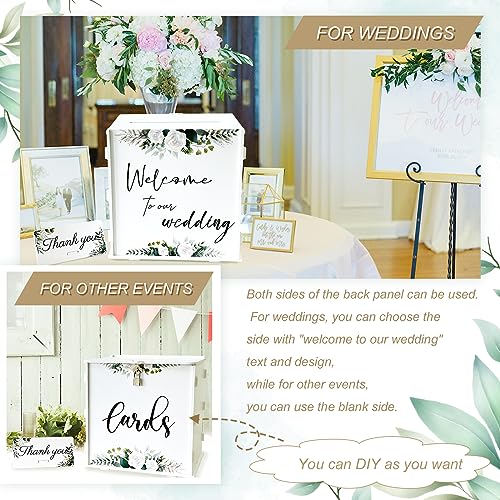 Image of OurWarm White Wedding Card Box with Lock, PVC Gift Card Box for Wedding Reception, Eucalyptus DIY Wedding Money Envelope Card Box for Party Graduation Baby Shower Birthday Decorations