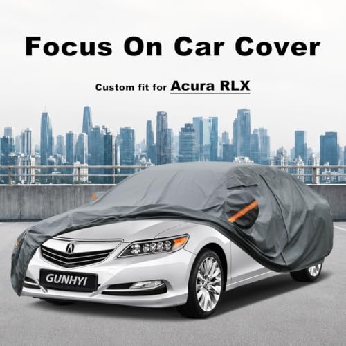 Image of GUNHYI Premium Car Cover Custom Fit Acura RLX, 16 Layers Heavy Duty Car Cover Waterproof All Weather with Zipper Door for Sun Rain Snow Dust Uv Protection