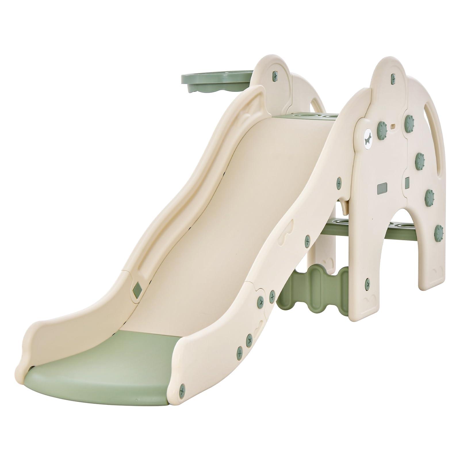 GLACER Kids Slide, Freestanding Stair Slides Indoor for Kids with Basketball Hoop and Ball, Buffer Zone, Outdoor Playset for Backyards, Easy Assembly, Gift and Present for Boys Girls Over 18 Months