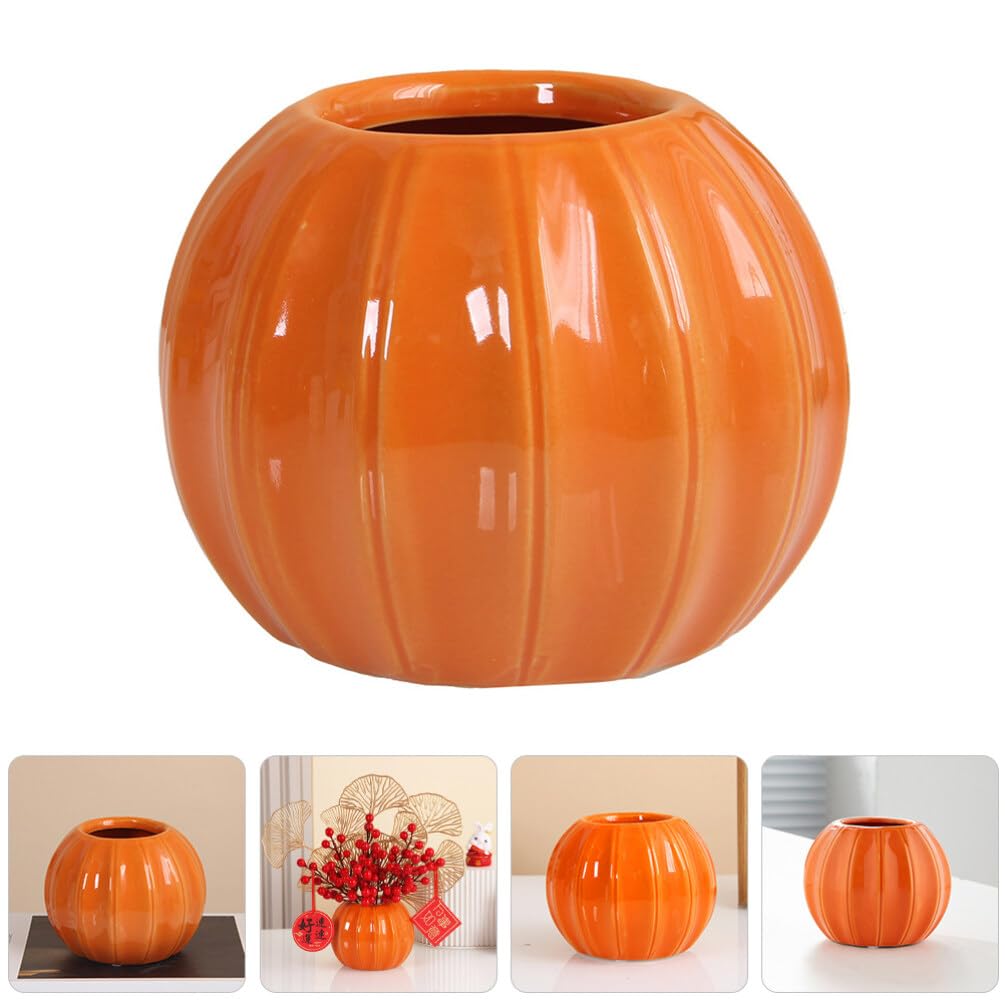 Abaodam Bougeoir en céramique en forme de citrouille pour Halloween, pot de bonbons, vase hydroponique, bougie chauffe-plat pour mariage, cheminée, table basse, décoration