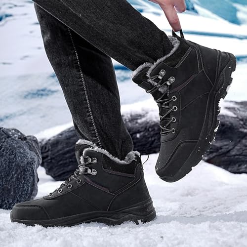 Men's Lightweight Warm Hiking Boots Platform Non-Slip Waterproof Fur Lined Lace-Up High Top Snow Boots Outdoor Trekking Walking Booties4