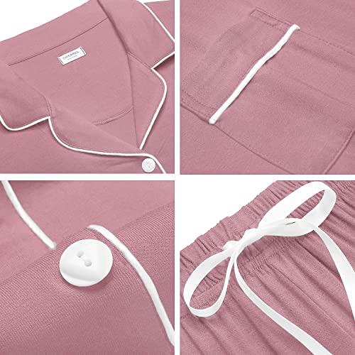 Image of SWOMOG Womens Button Down Pajamas Set Short Sleeve Sleepwear Bride Soft Pj Lounge Sets XS-3XL
