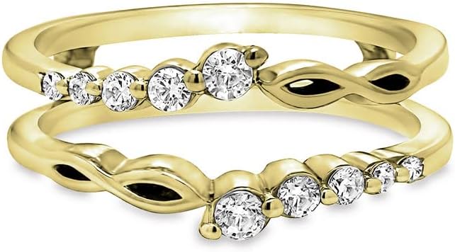 Round Cut White Diamond Wedding Band Enhancer Guard for Women, 14K Gold Finish 925 Silver Ladies Diamond Wrap Ring