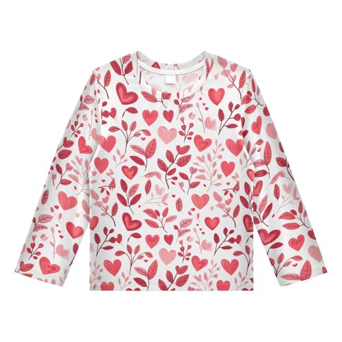 Love Leaf Pattern Boys Rash Guard Swim Shirts Long Sleeve UPF 50+ Quick Dry Sun Protection Shirt Swimwear Surf Tops for Toddler Kid Girl Fishing Swimming Outdoor 7-8T