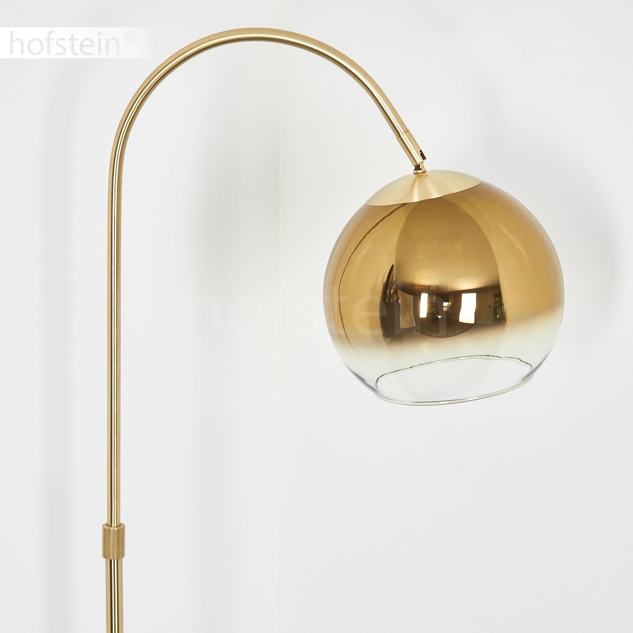 Stehleuchte Koyoto, Stehlampe aus Metall/Glas in Messing/Gold/Klar, Leuchte im Retro/Vintage/Industrial-Design mit Schirm aus Glas (Ø 25 cm) u. Fußschalter, Höhe 140 cm, 1 x E27, ohne Leuchtmittel