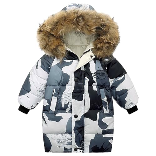 Kids Girls Hoodies Jacket Long Down Coats Winter Warm Thick Puffer Parka Overcoat with Cute F𝐮𝐫 Trim Outdoor Snow Jacket