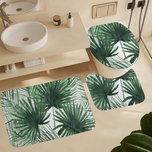 Tapis en forme de U antidérapant avec ensemble de douche motif feuille