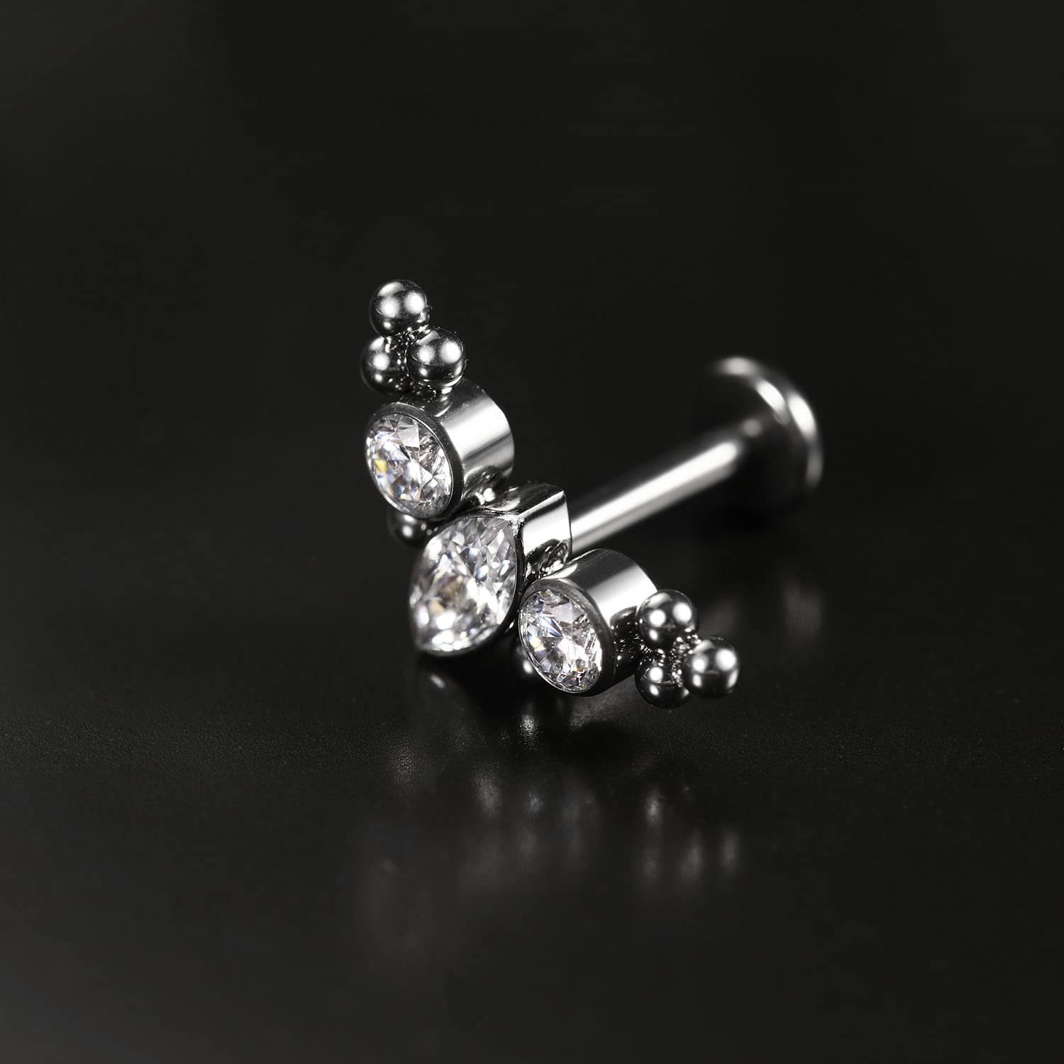 hengkaixuan 16G Titanium Labret Studs - Internally Threaded Flatback - Unisex - Silver - Piercing Jewellery - 4
