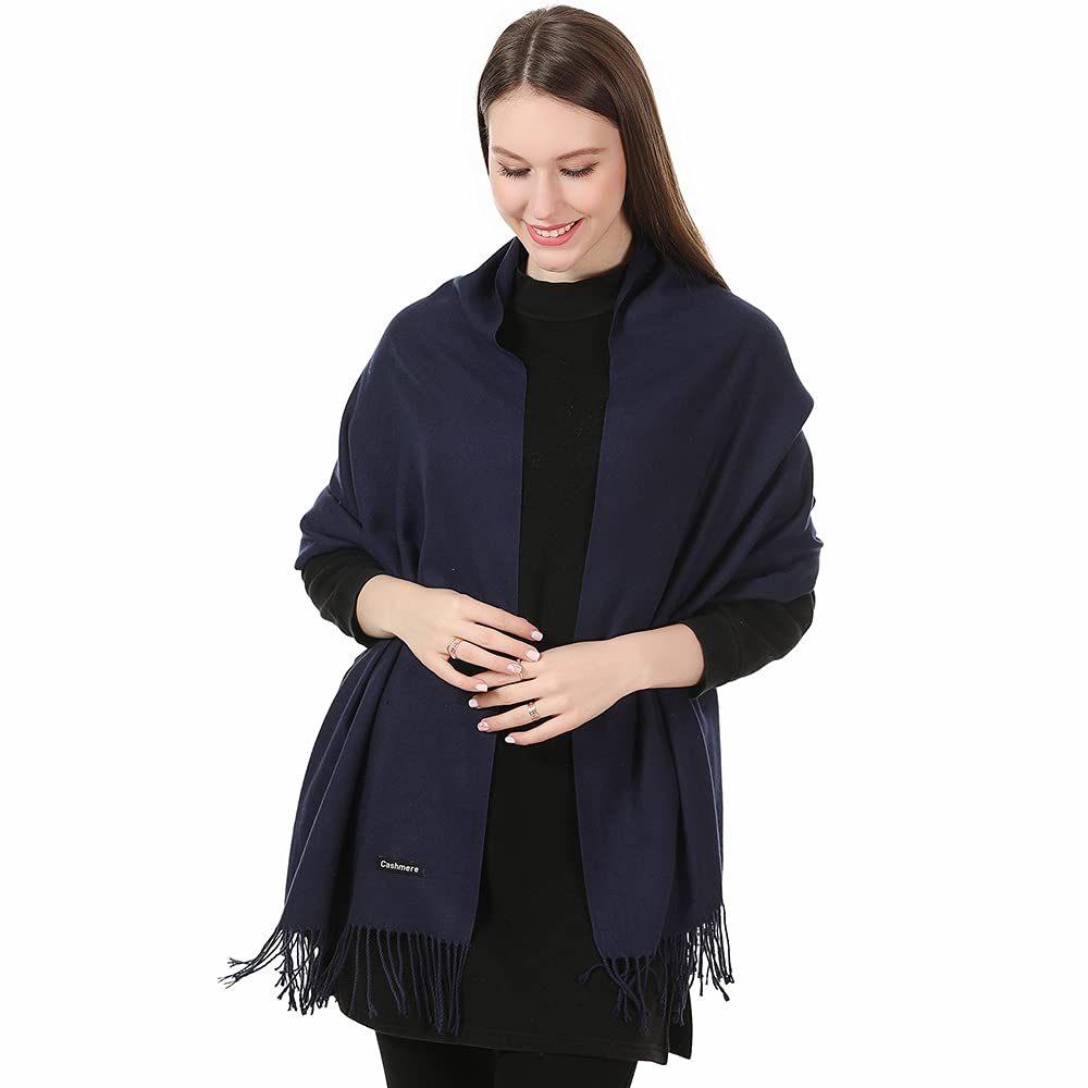 London Scarves Women's Navy Blue Cashmere Wrap Stole Shawls Soft Cozy Quality Pashmina Unisex (Navy Blue)