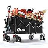 Sekey XXXL Bollerwagen Faltbar 300L 200KG Belastbar, Faltbarer Bollerwagen 17x10 cm Extra Breite Reifen Alle Gelände, Patentiert Klappbar aus Vier Richtungen, XXXL-Super 4013, Schwarz