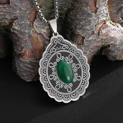 Collier pendentif pétale ovale plat en acier de synthèse style multicouche - 5