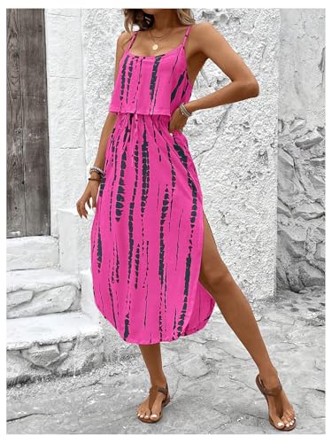 Image of RoseSeek Women's Spaghetti Strap Tie Dye Cami Sun Dress Beach Midi Summer Dresses Resort Wear Vacation Outfits