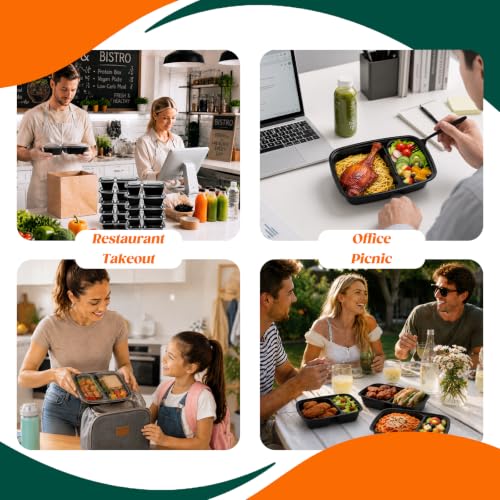 Image of Glotoch Express 400 Pack 32 oz Meal Prep Containers,2-Compartment Reusable Food Storage Containers with Lids,Microwave Freezer Dishwasher Safe,Sturdy Leakproof&BPA Free Bento Box for To Go Take Out