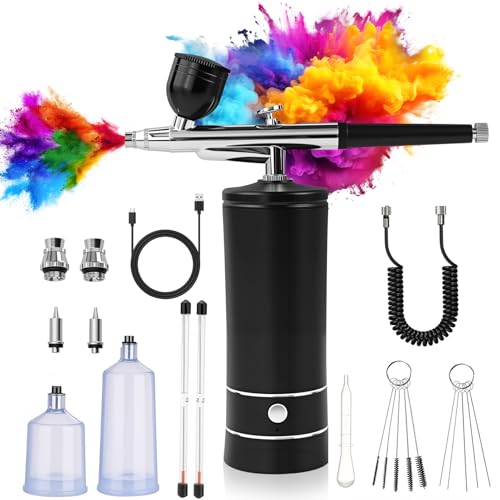 Tragbares Airbrush Set mit Kompressor, 950mAh Airbrushpistole, Wiederaufladbares Air Brush Für Nageldesign, Kuchendekoration, Make up, Tattoo Modellierung und Modellbemalung