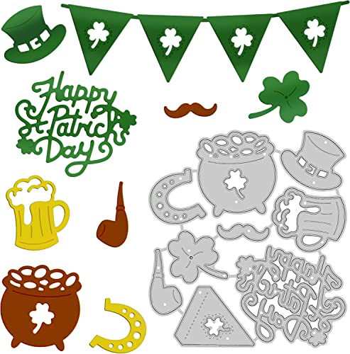GLOBLELAND Happy Saint. Patrick's Day Clover Metal Cutting Dies Embossing Die Cuts Stencil Template templates for DIY Scrapbooking Album Decorative Card Making