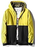 Mywu Mens Windbreaker Jacket Colorblock Casual Hooded Lightweight Jackets 90s Wind Breaker Yellow Bl
