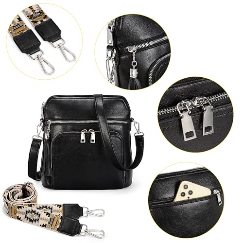 Uromee Crossbody Bags for Women Trendy Vegan Leather Multi Pocket Tassel Ladies Shoulder Handbag Purse Adjustable Strap4
