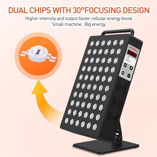 Image of Red Light Therapy Panel 5 Wavement 60 Dual Chip LEDs 630+660+810+830+850nm Red and Near Infrared Lamp Therapy Device 100W with Timer & Stand for Body Pain Relief Face Skin Health Sleep Black