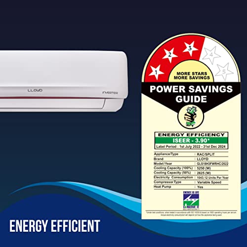 Image of Lloyd 1.5 Ton 3 Star Hot & Cold Inverter Split AC (5 in 1 Convertible, Copper, Anti-Viral + PM 2.5 Filter, White with Red Deco Strip, GLS18H3FWRHC)