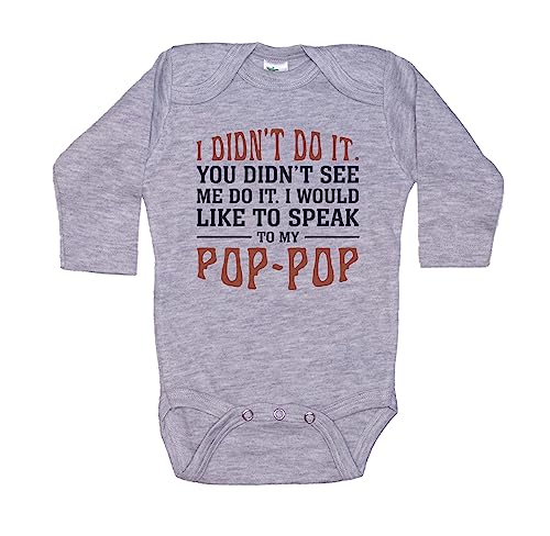 Ebenezer Fire Grandchild Baby Onesie/Speak To My Pop-Pop/Unisex Newborn Bodysuit (0-3M, GREY LS (BLACK TEXT))