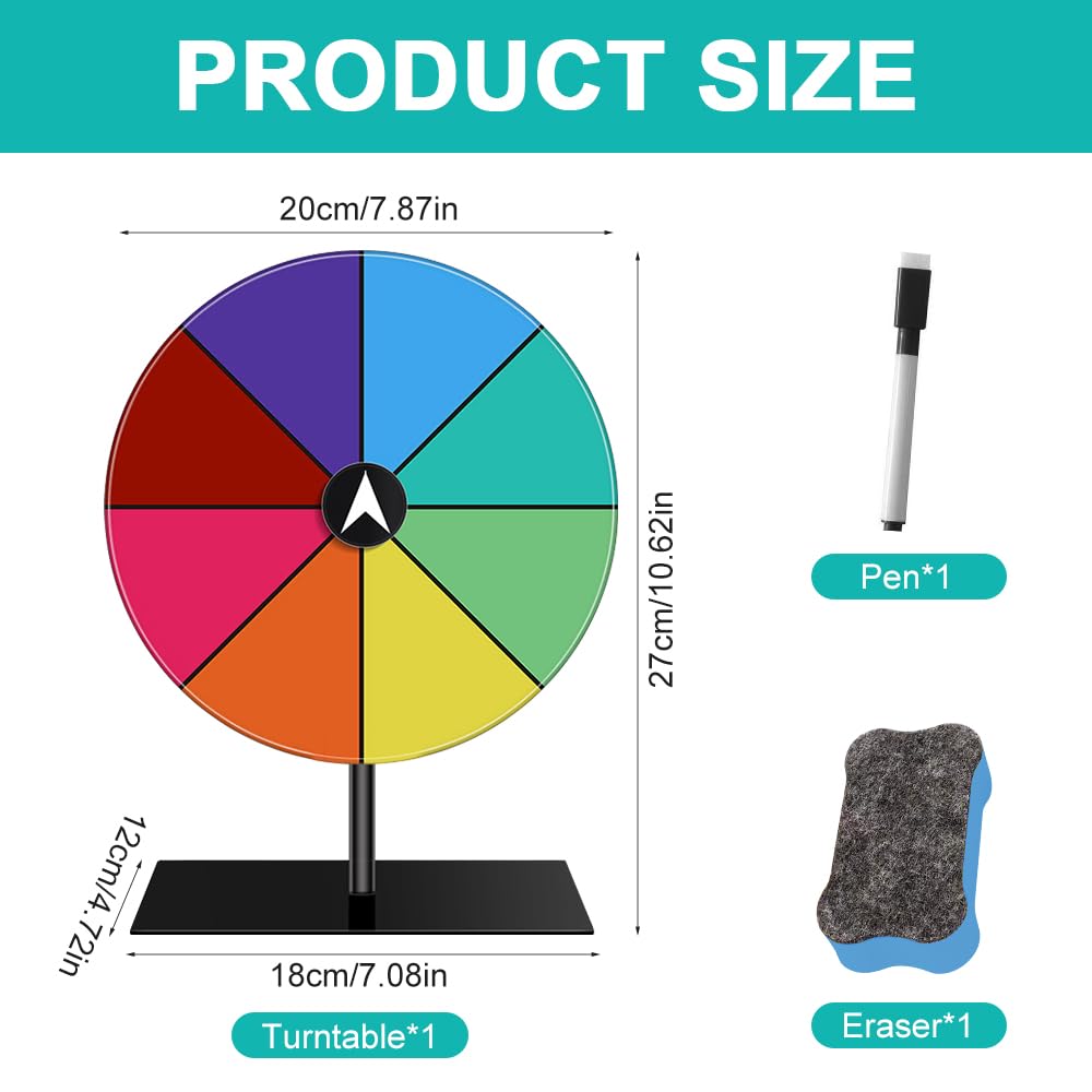 Mineup Ruota della fortuna, Ruota Dei Premi Che Gira, Ruota della roulette colorata, Color Roulette Wheel Stand con Pennarello e Cancellino, 8 slot, Tabletop Prize Wheel per fiere, carnevali, festival