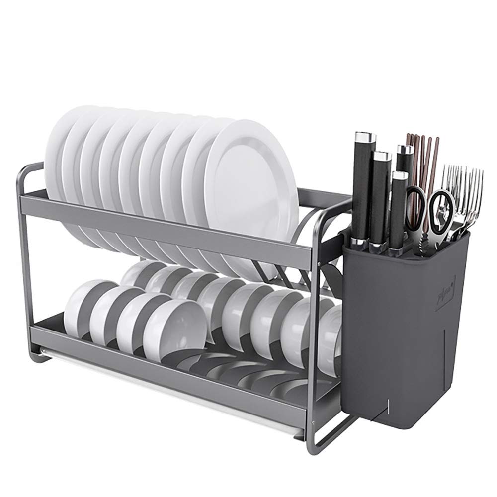 Abtropfgestell, mit Abtropfschale, Platz für Küchenutensilien aus Aluminium, zur Aufbewahrung von Töpfen, Schüsseln, Tellern und Küchenutensilien/grau / 28 cm