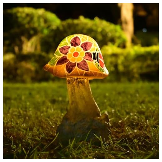 Juliahestia Mushroom Solar Lights Outdoor: Fairy Garden Decor Mosaic Art Outside Statue LED Figurine Backyard Lawn Ornaments Flowerbed Porch Gift Ideas for Lover Mom Grandma