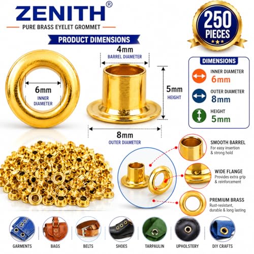 Zenith 250 Golden Brass Eyelet Grommets - Image 4