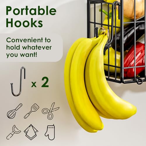 Image of Magnetic Shelf for Fridge, Fruit Basket Magnet Shelves with 2 Hooks | Potato and Onion Storage Bins, Black Magnetic Organizer Side of Fridge Storage, Magnetic Spice Rack for Refrigerator Kitchen