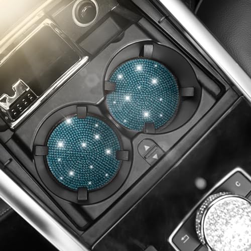Image of Osilly Bling Car Cup Holder Coaster, 2 Pack Crystal Rhinestone Anti-Slip Insert Coasters, Universal 2.75 Inch Fashion Automotive Cup Mat, Car Interior Accessories Decor Gifts for Women (Blue)
