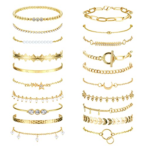 JeweBella 20 Pièces Bracelet Femme Bracelet Boheme Réglable Layered Lot de Bracelet pour Femme Fille Cadeau Bijoux