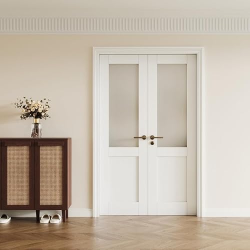 JUJUBON 48x80 French interior door slab with tempered frosted glass