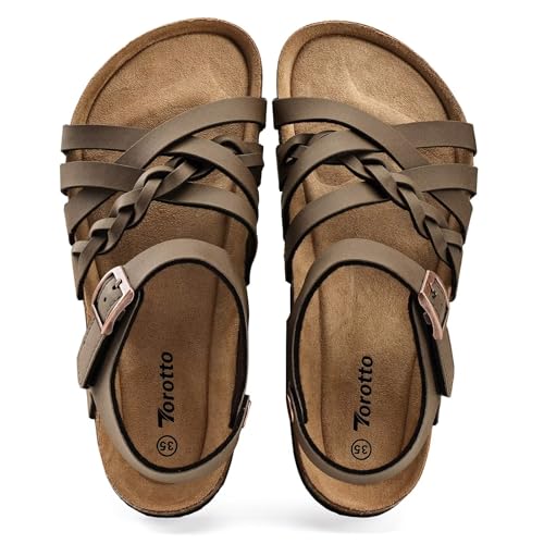 Image of Torotto Girls Sandals with Cork Footbed Adjustable Buckle Casual Slides Sandals Open Toes Flat for Kids Toddler